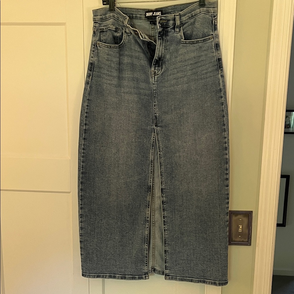 DKNY Light Blue Washed Denim Skirt
